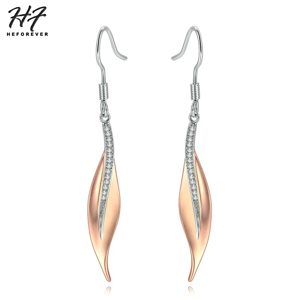 

Classic Style Fallen Leaf Shape Drop Earring For Women Girl Cubic Zirconia Rose White Gold Color Gift Fashion Jewelry E395