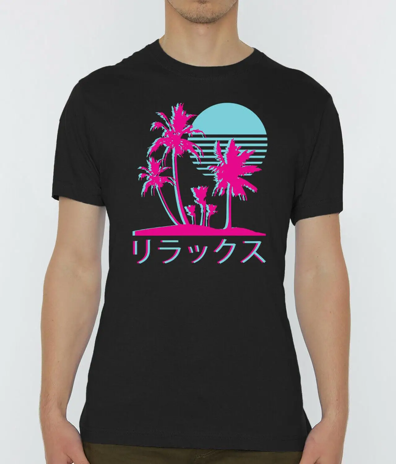 Эстетика Vaporwave Майами тиснение закат печатная Мужская футболка Новая летняя