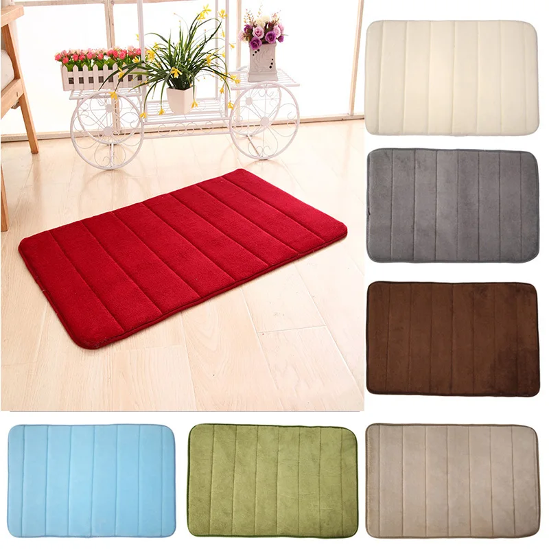 

1pcs Memory Foam Bath Mat Bathroom Horizontal Stripes Rug Non-slip Bath Mats 7 Solid Colors Available 40*60cm Bathroom Accessor