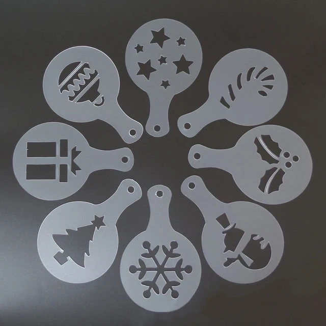 Cheap 8 pcs Mold Coffee Barista Mold Tea Cappuccino Barista Art Drawing Foam Spray Mold Cake Tweezers Template Coffee Printing