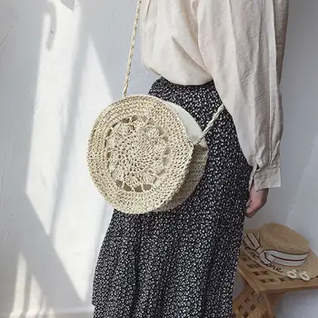 

New Round Straw Bag Simple Summer Handbags Women Rattan Crossbody Bag Handmade Woven Bohemia Beach Messenger Bags Fashion