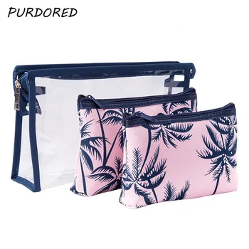 

PURDORED 1set Coconut Tree Cosmetic Bag Women Makeup Bag Clear Travel Washing Toiletry Bag Set Travel Dustproof Storage Bag