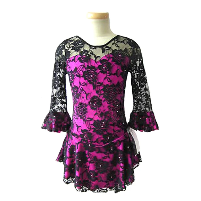Best price at $122 Cheap Customized Costume Ice Figure Skating Gymnastics Dress Competition Adult Child Girl Performance Lace Rose Red Lnling