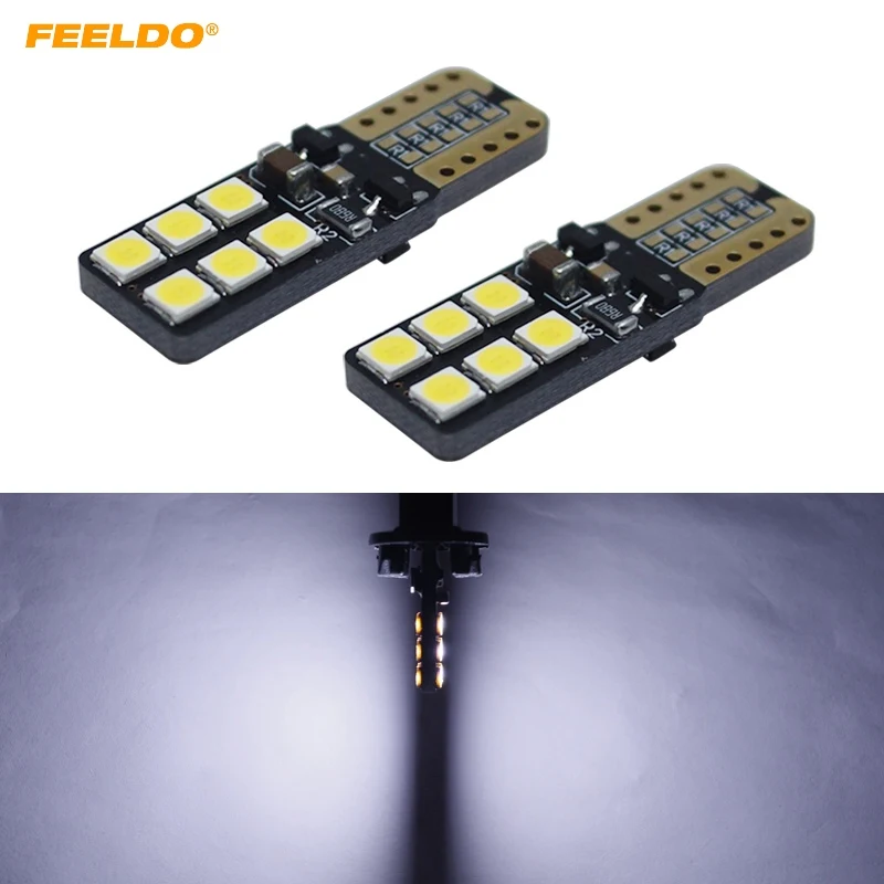 

FEELDO 2Pcs 9V-30V T10 194 W5W No Error Canbus LED Wedge 2-Side 3030 12LED Car Interior LED Bulb Light Side Lamp