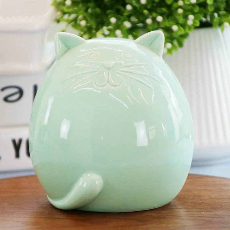 Милые Керамика Миниатюрный кот зеленый фигурки Винтаж Home Decor украшения Maison