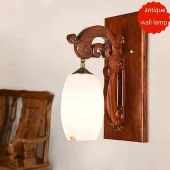 

Chinese style antique wall lamp marble stair solid wood bedside wall lamp