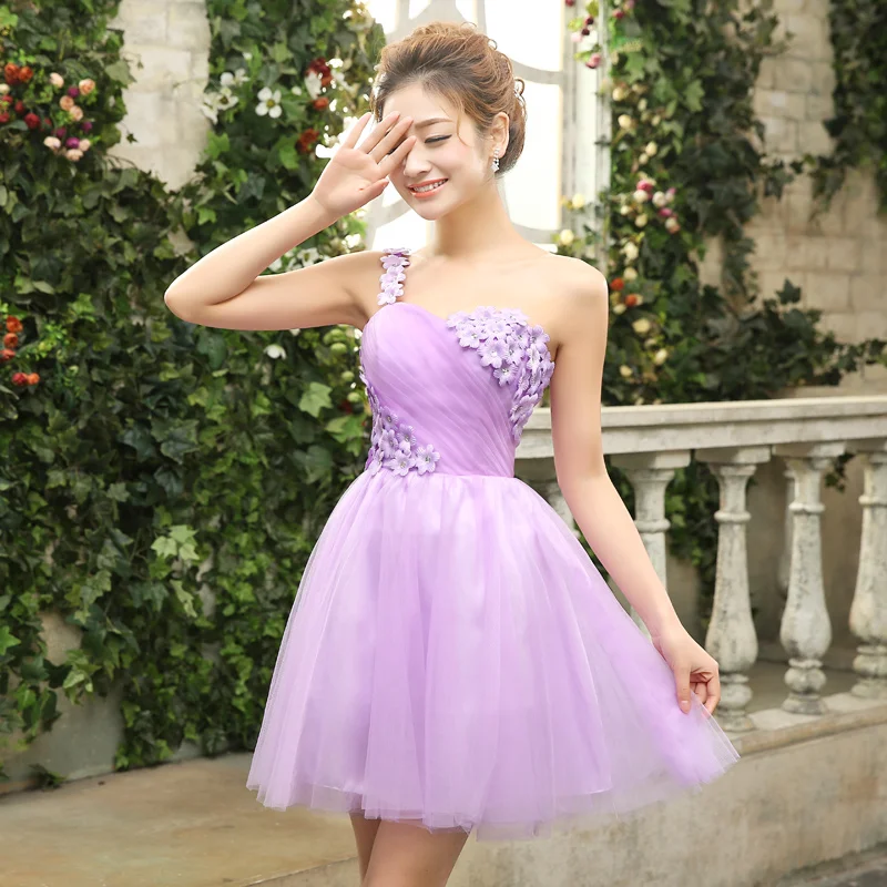 One Shoulder Short Purple Prom Dress