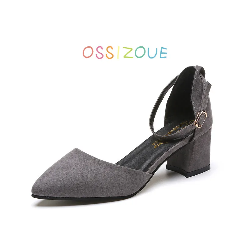 

2018 New Women Elegant Med-heels Simple Pointed-toe Square-heels Buckle Belt Pumps Shoes Sandals 4 Colors 34-39