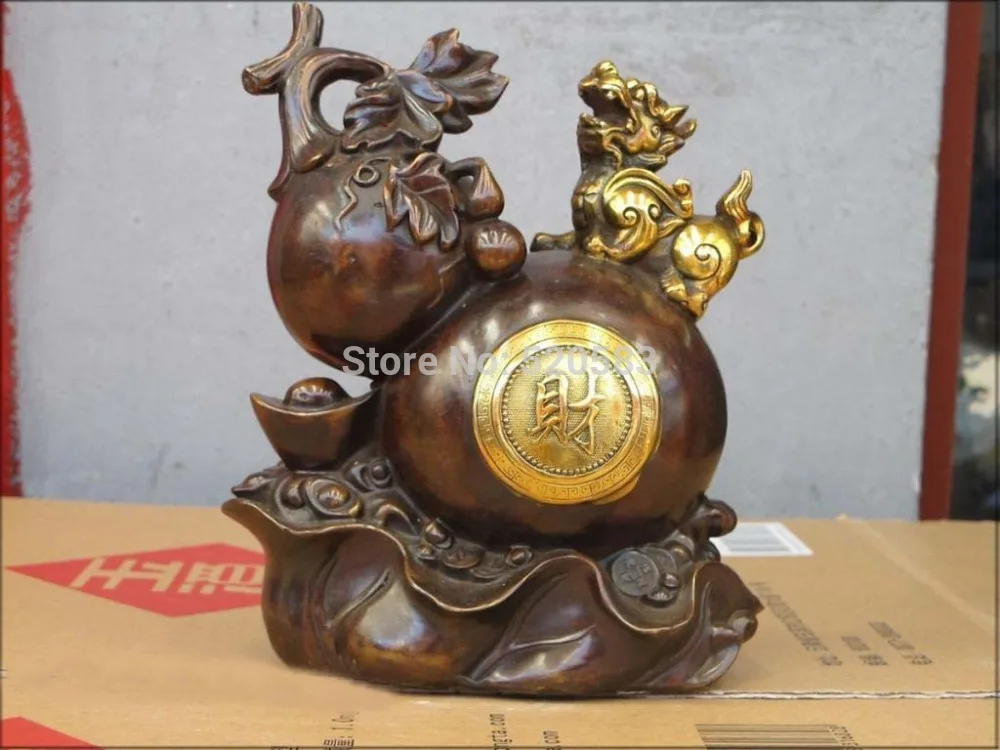 

10"Chinese geomancy Red bronze Pi Xiu yuan bao Richer calabash cucurbit HIKYUU