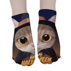 SexeMara/новые женские популярные забавные носки с 3D принтом кота из мультфильма, повседневные хлопковые носки с животными, Harajuku Kawaii, короткие