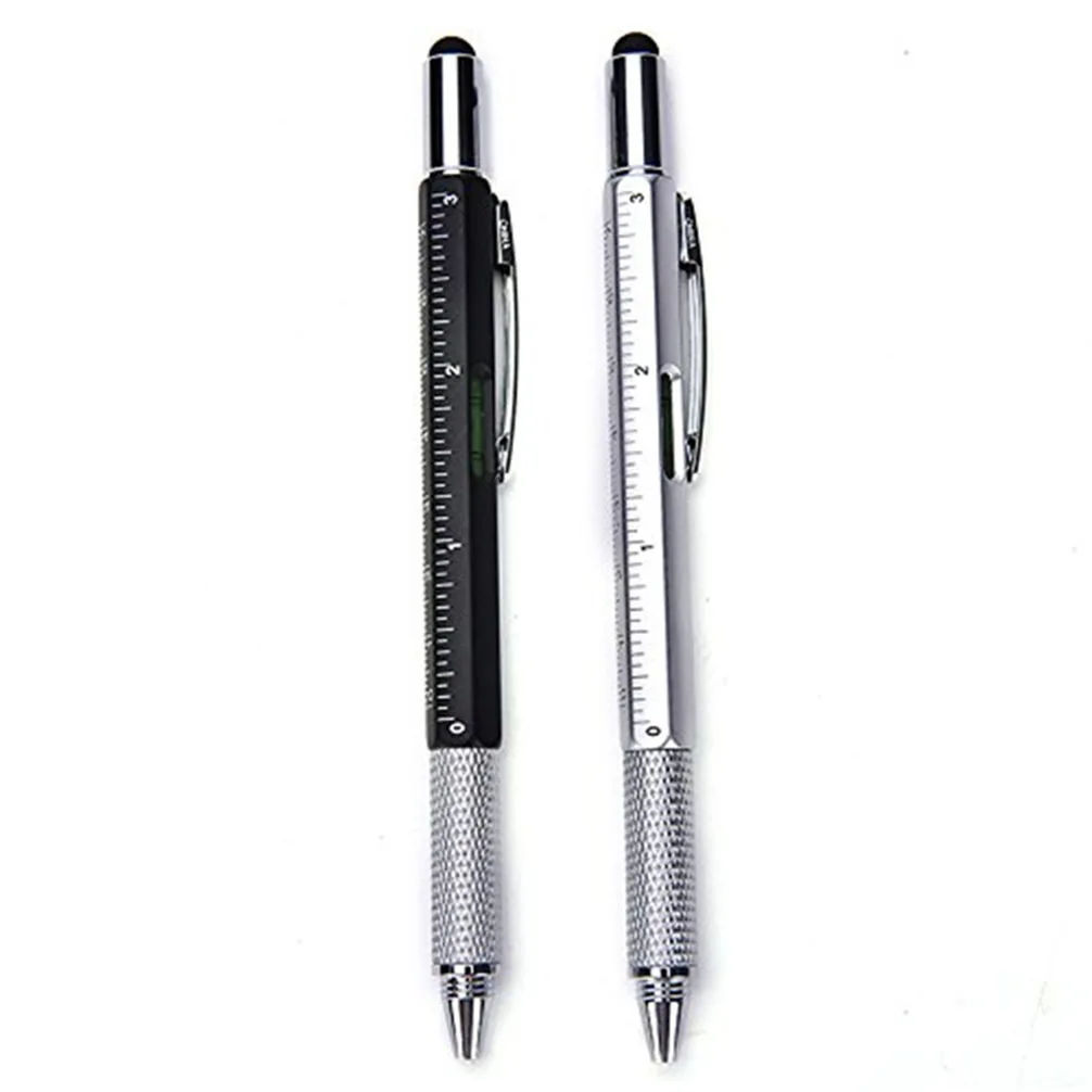 

2pcs/lot 6 In 1 Multifunctional Screwdriver Ballpoint Pen with Level Device Capacitive Pen Survival Edc Tool for Outdoor Hiking