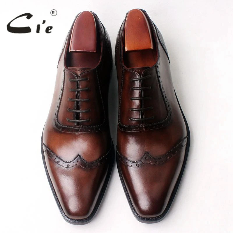 CIE квадратный носок wingtips коричневый с оттенком патины ручной работы натуральная подошва из телячьей кожи дышащие мужские оксфорды обувь OX553 клей ремесло
