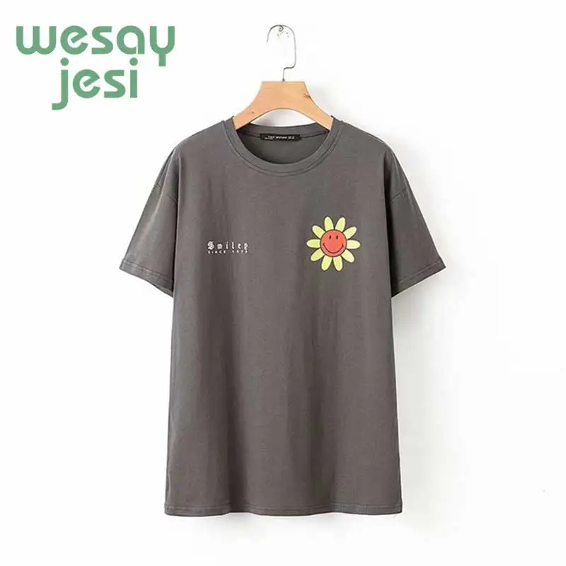 

2019 new summer t-shirt women england style cotton england style short floral printing t shirt women tops