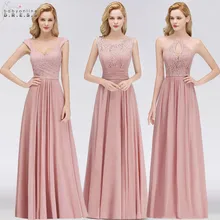 Robe de Demoiselle D'honneur en dentelle Rose poussiéreux, longue Robe de Demoiselle D'honneur Sexy trapèze en mousseline pour la cérémonie de mariage