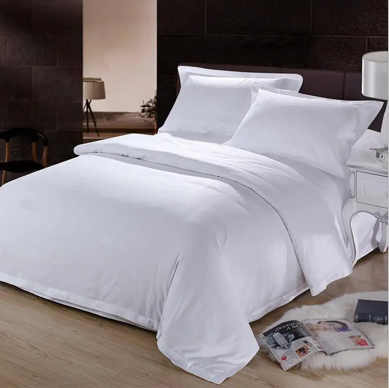 Однотонное постельное белье для отеля, домашний текстиль, хлопок, белый комплект постельного белья, Королевский размер, 4 шт., пододеяльник, простыня, наволочки