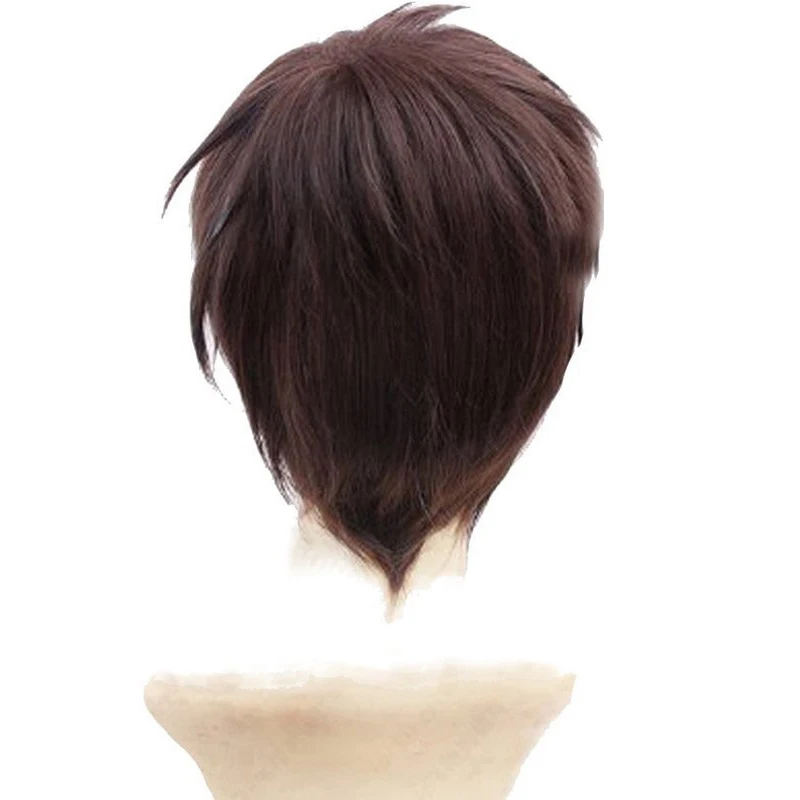 

Attack On Titan Eren Jaeger Dark Brown Men's Short Layered High Temperature Fiber Synthetic Cosplay Wig + Wig Cap