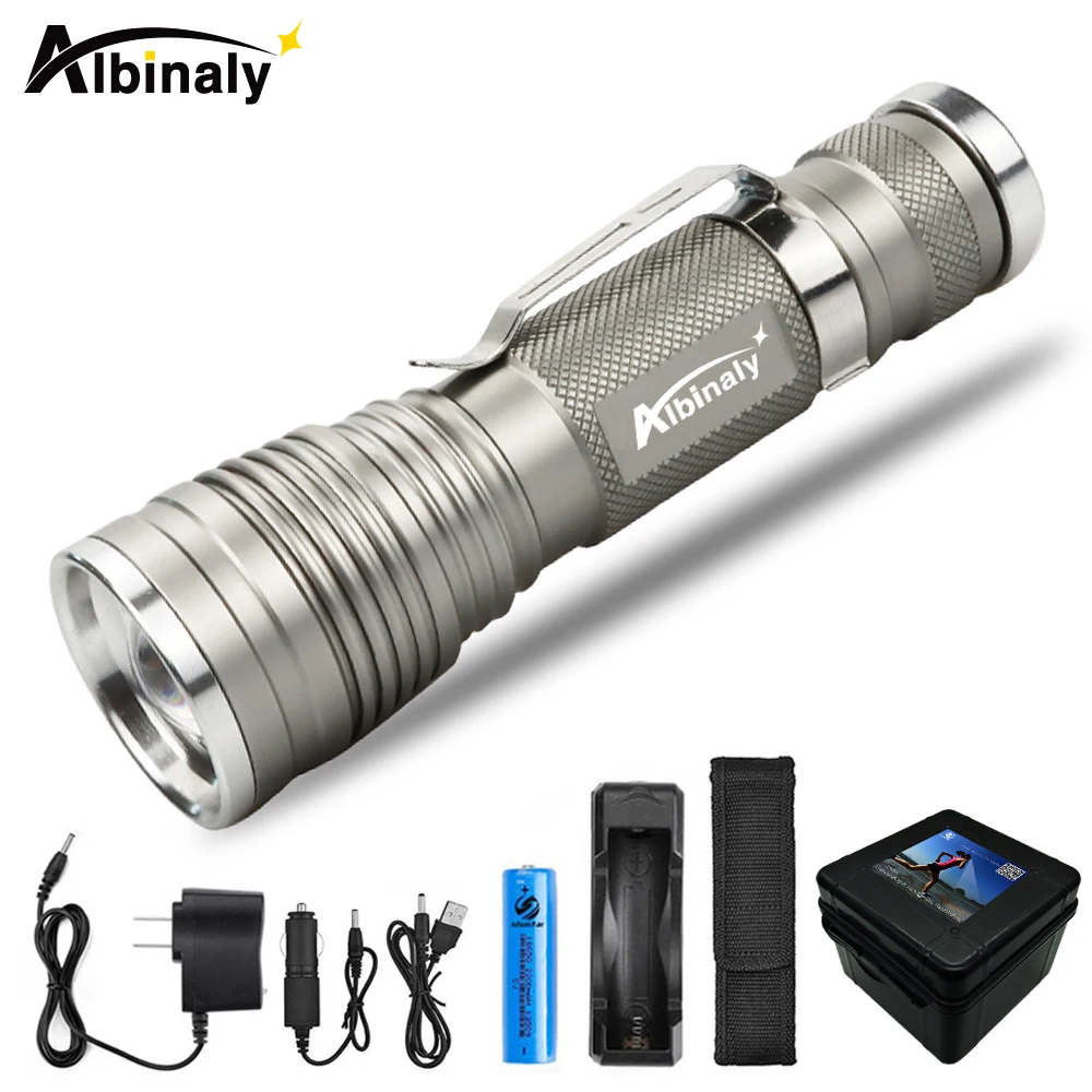 

Albinaly CREE XML-T6 Led flashlight 3800 lumen powerful torch zoomable flashlight+18650 battery+charger+Gift box+Free gift