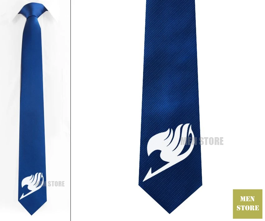 Аниме Сказочный хвост символ Мужской Жаккардовый тканый тонкий узкий галстук 2," 6 см Галстук Свадебная вечеринка галстук для жениха запонки LK040M - Цвет: Blue tie White logo