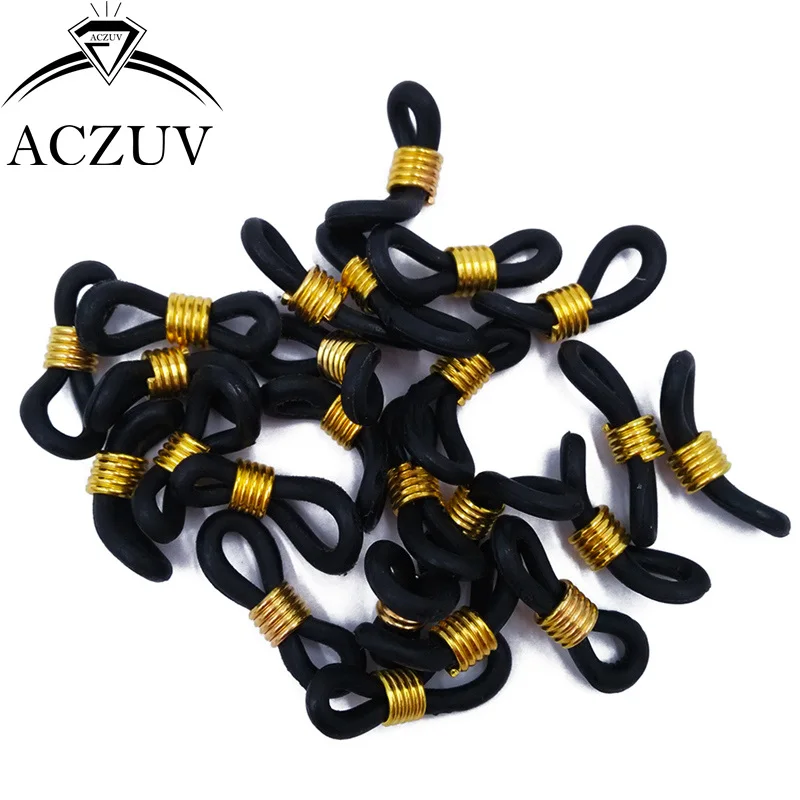 500pcs 20x5mm Gold Adjustable Black Rubber Glasses Lanyard Cord Ends