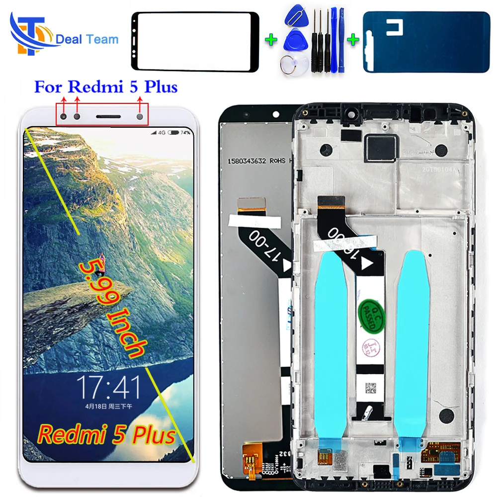 

Deal Team IPS 5.99 inch LCD Display For Xiaomi Redmi 5 Plus touch screen Digitizer Assembly 2160*1080 Frame with Free Tools