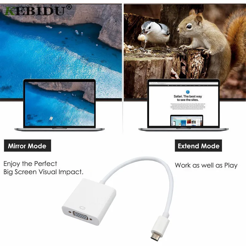 Кабель адаптер KEBIDU Type C VGA USB 3 1 штекер гнездо для Macbook 12 дюймов Chromebook Pixel Lumia