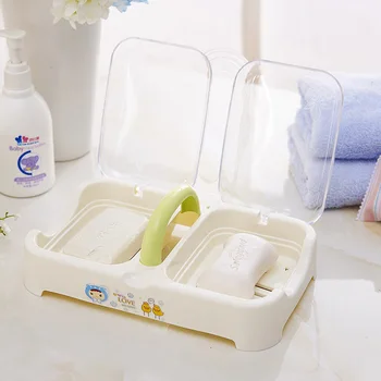 

Flip Double Grids Europe Soap Storage Box Creative Tools With Portable Waterproof Cover Soap Holder Handmade Soap Storage Boxes