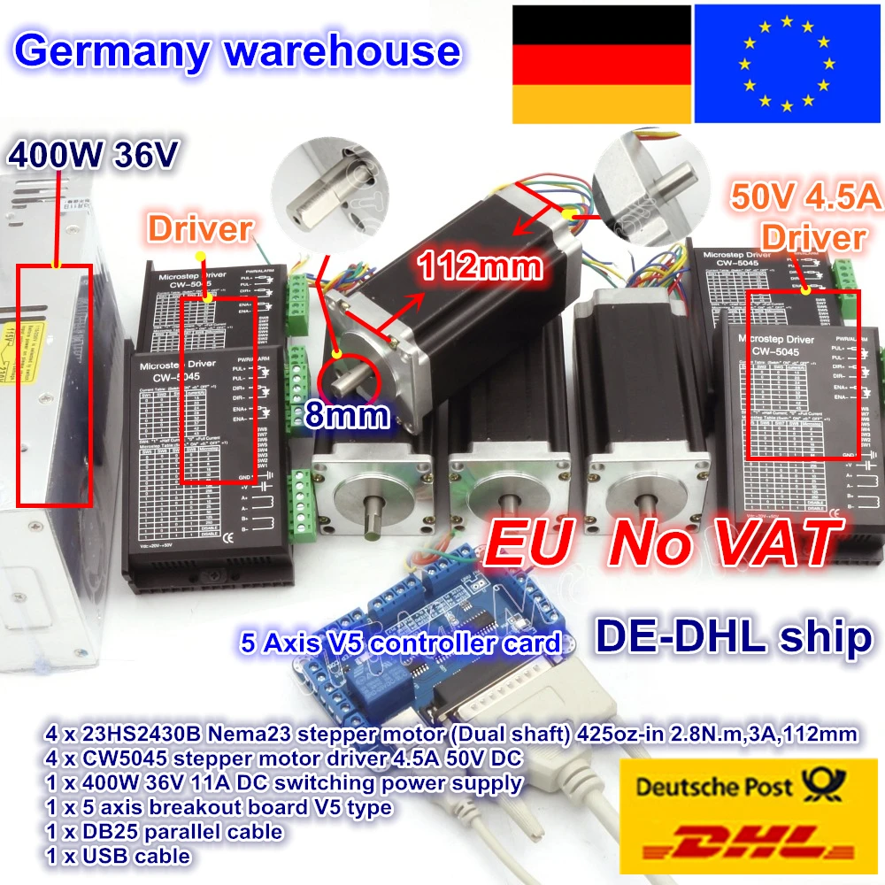ЕС корабль/ НДС 4 оси NEMA23 425oz-in двойной вал шагового двигателя набор контроллеров CNC& 256 microstep мотор драйвер для фрезерный станок с ЧПУ