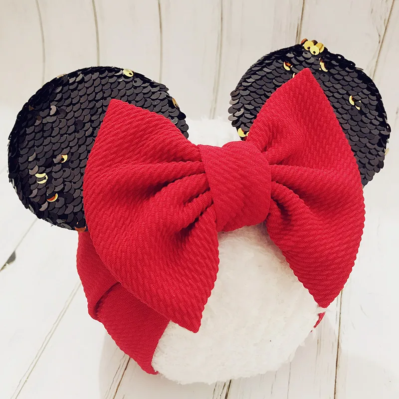 

Baby Headband Girls Mouse Ear Headbands Newborn Big Bows Turban Toddler Sequin Headwrap Kids Wide Hairband Hair Accessories