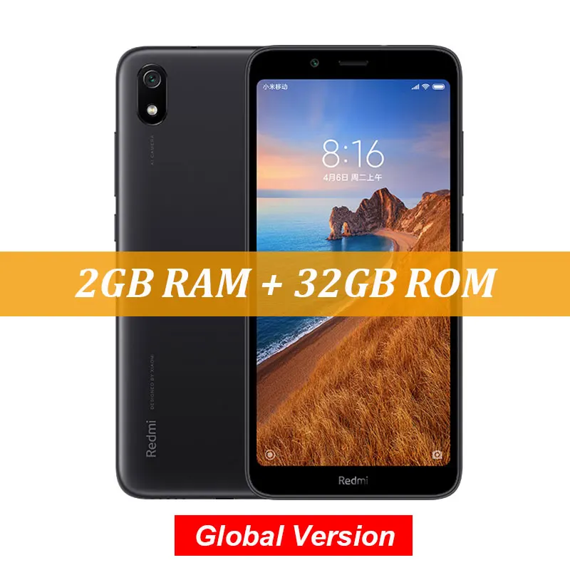 Глобальная версия Xiaomi Redmi 7A 7 A 2 ГБ 32 ГБ 5,4" Восьмиядерный мобильный телефон Snapdargon 439 4000 мАч 12МП камера смартфон - Цвет: Black