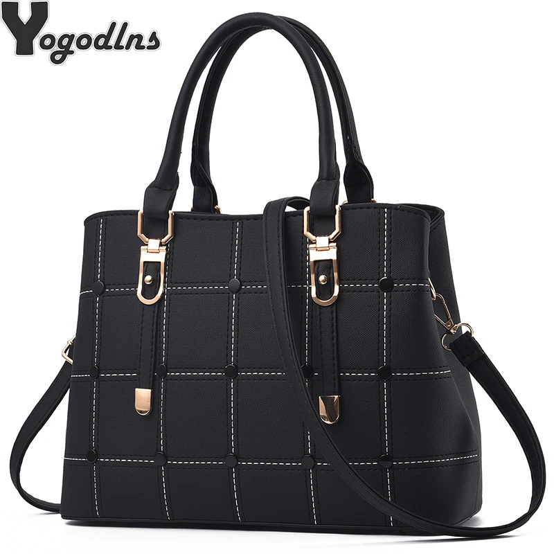 PU Leather Large Capacity Woman Handbag Grid Shoulder Bag Fashion Casual Luxury Designer Crossbody Bag Ladies Purse Bag Mama Bag afbeelding