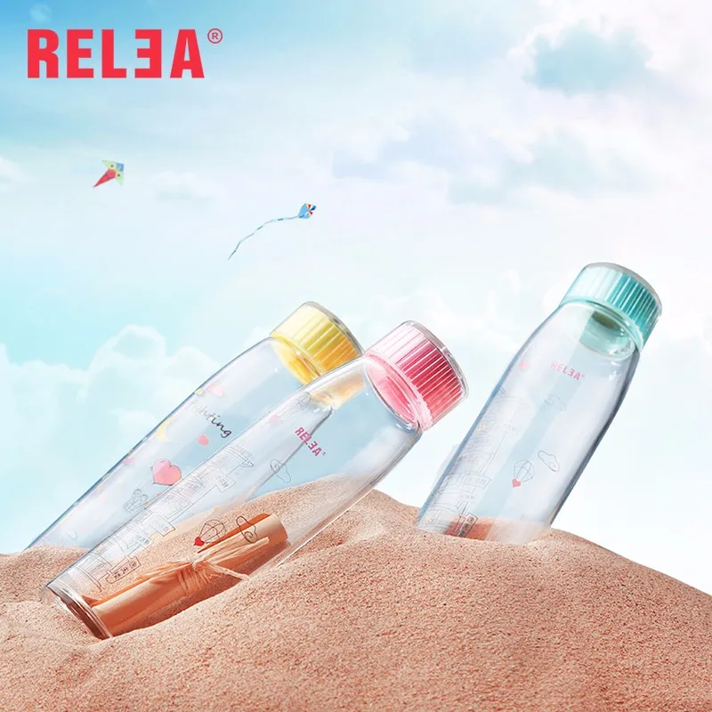 RELEA стеклянная бутылка для воды, портативная термостойкая Спортивная стеклянная колба, бутылка для кофе и сока с защитой от втулки, без BPA