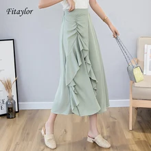 Fitaylor Новая Винтажная длинная юбка женская юбка с высокой талией с бантом Летняя женская юбка с разрезом зеленый черный белый пляжный