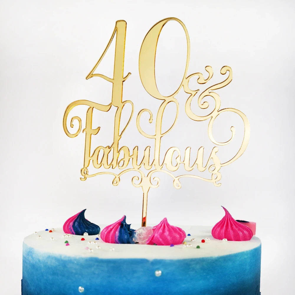 40& Fabulous Cake Topper 40th Fortieth Birthday Party Topper Anniversary Cake Decorations Supplies Cake Accessory