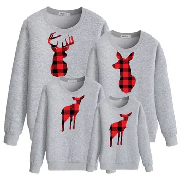 

family matching outfits t shirt plaid deer Christmas clother father mother daughter son daddy mommy and me sweatshirt sister nmd