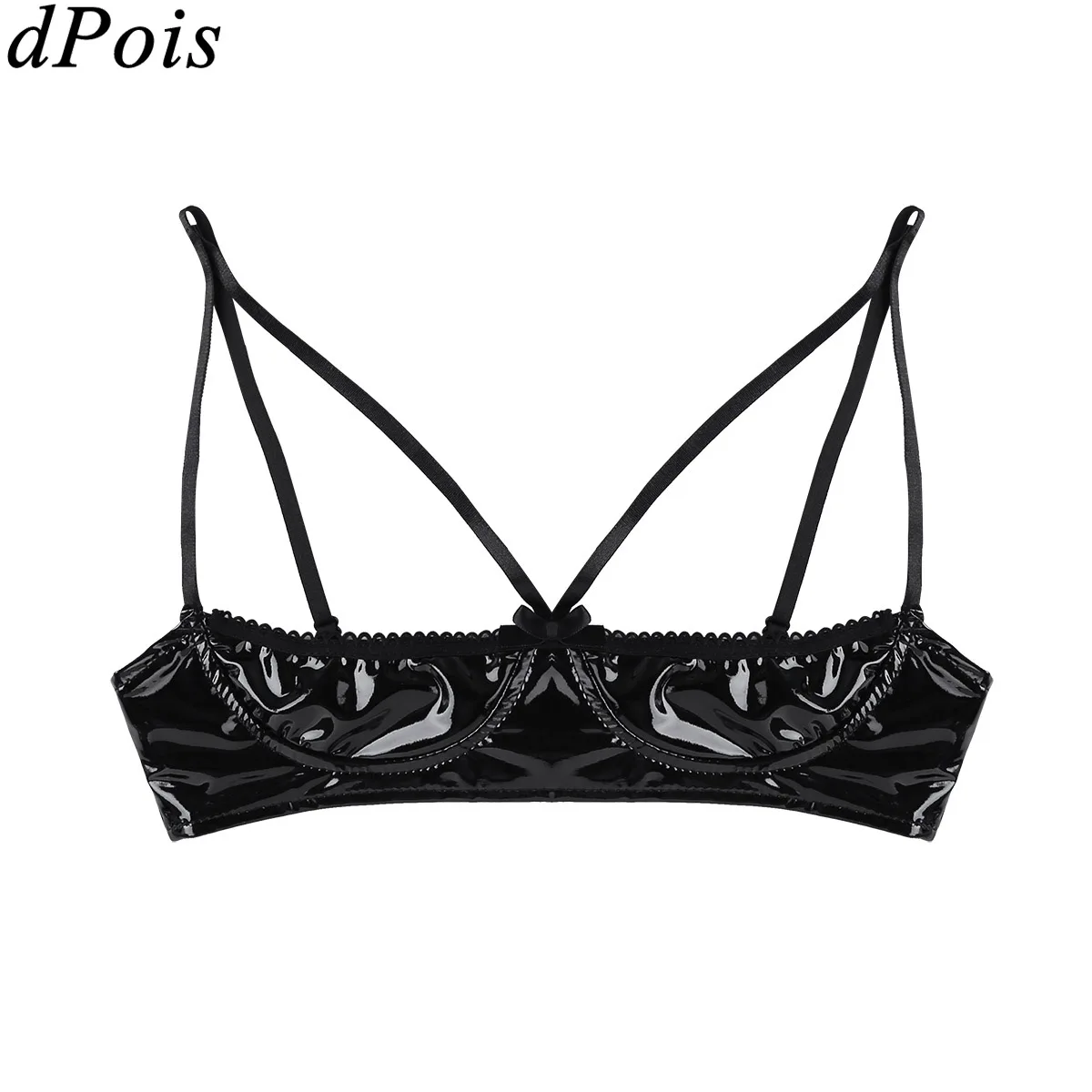 

Women Adjustable Spaghetti Straps Soft Leather Lingerie Bikini Top Sexy Bra Without Cup Exposed Nipples Unlined Bras Bralette
