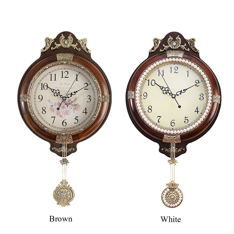 2018 Fashion Solid Wood Large Wall Clock European Retro Quartz Clock Movement Mechanism Swinging