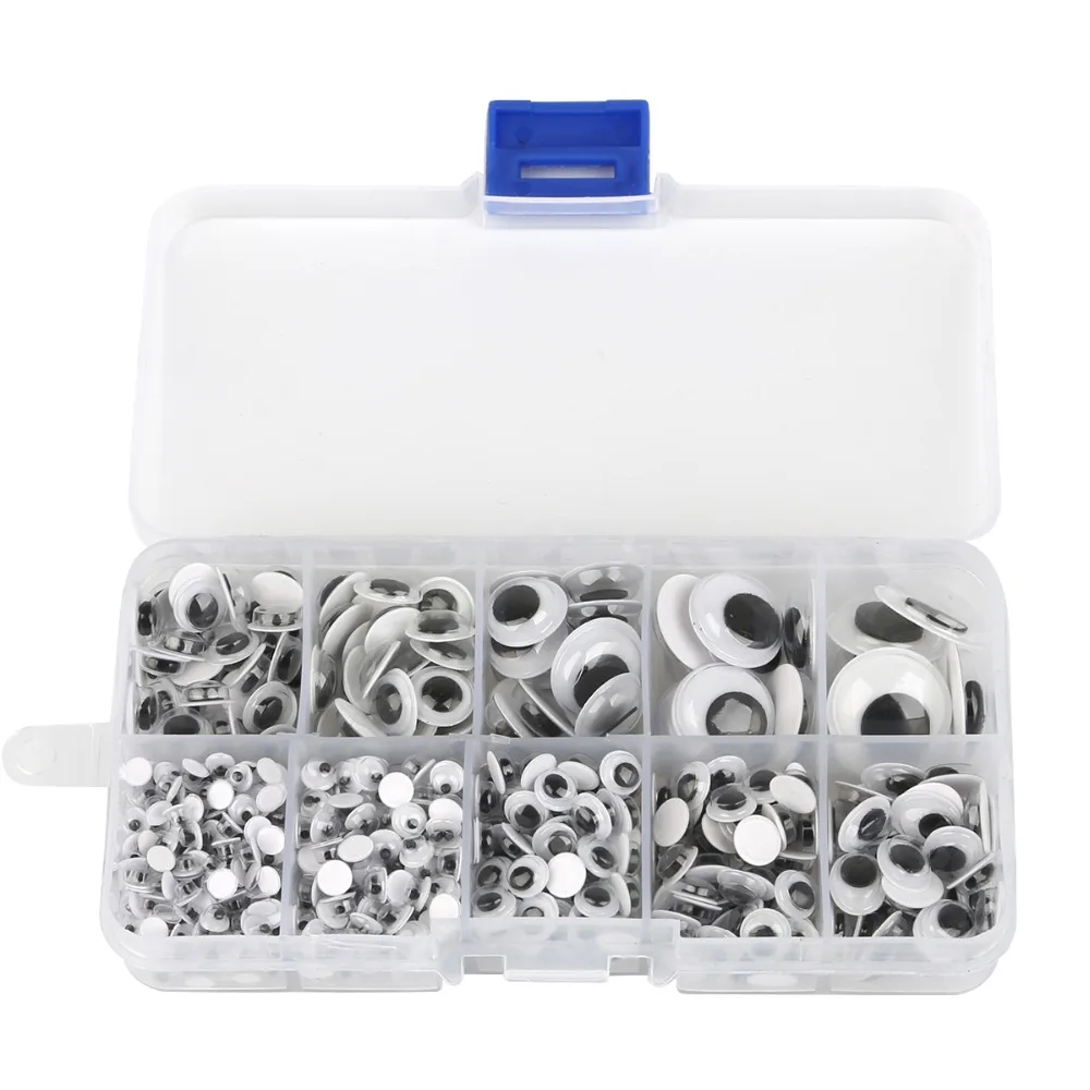 700Pcs/box 10 grid Self-adhesive Mixed Size 4-15mm Wiggly Googly Eyes Used For Toys Dolls Accessories DIY Craft Supplies
