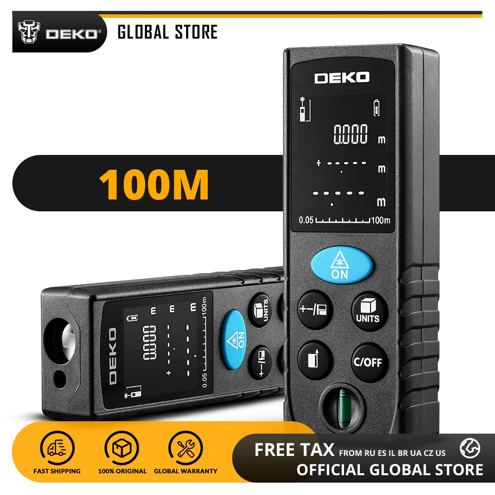 Global DEKO LRD110 Laser Distance Meter 100M Handheld Digital Dual Measure Laser Rangefinder Distance/Area/Volume/Pythagorean