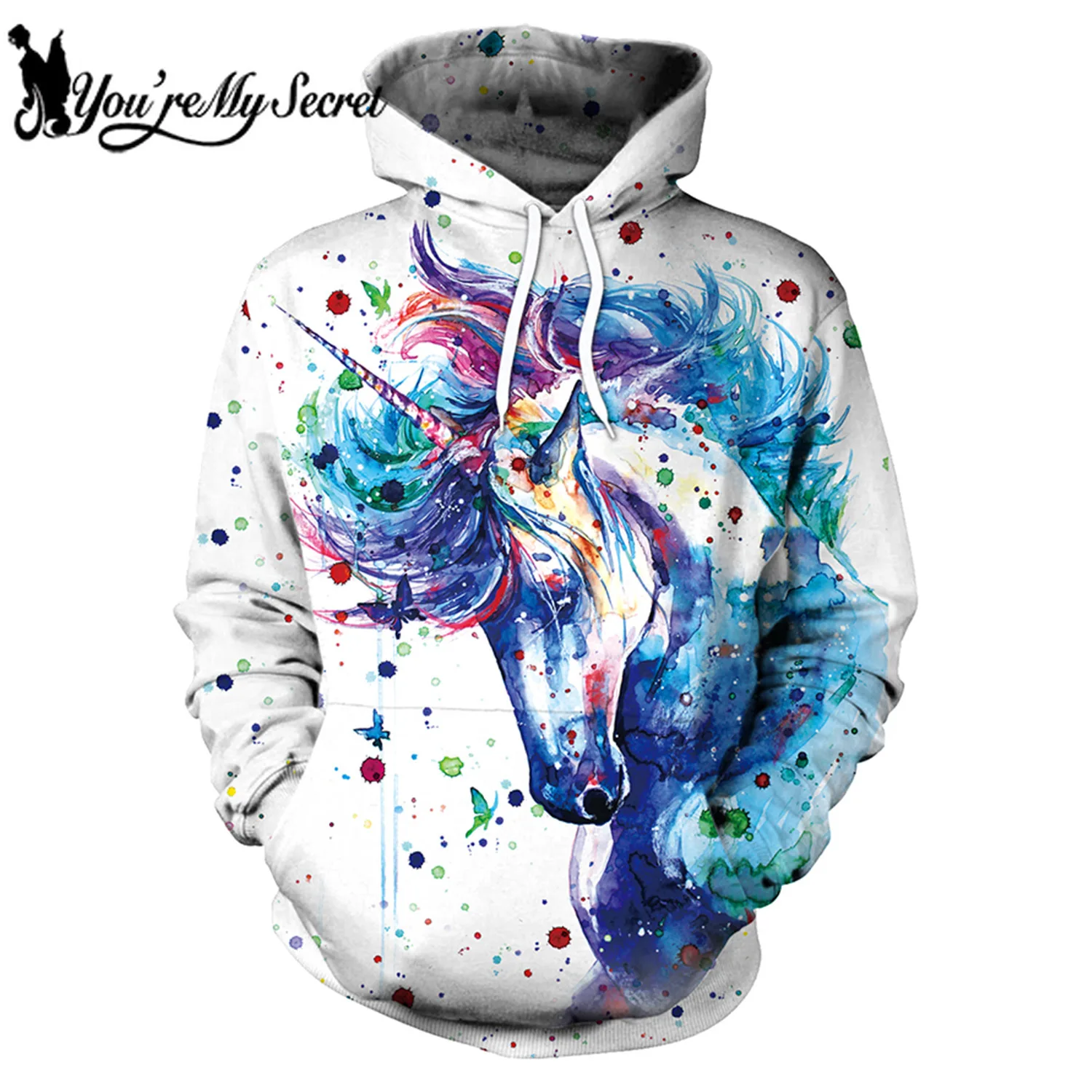 

[You're My Secret] 2019 New Fashion Digital Print Unicorn Anime Long Sleeve Outdoor Warm Hooded Hoodie Sweatshirt for Women Men