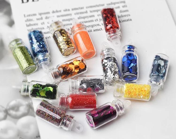 FlorVida 48pcs KIt Nail Art Decorations Acrylic Vial Mix Rhinestone Beads Glitter Sequins Nail Decorations Set Design for Nails