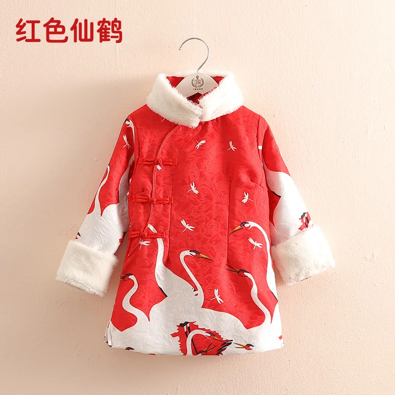 Chiristmas Ethnic Chinese New Year Tang Style Thickening 2-8 10 Years Kids Baby Princess Girls Winter Dress Girls Cheongsam - Цвет: Красный