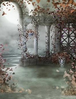 

TR Moon Photography Background Fantasy Children Photo Studio Prop Mysterious Stone House Flying Leaves Wedding Backdrops Vinyl