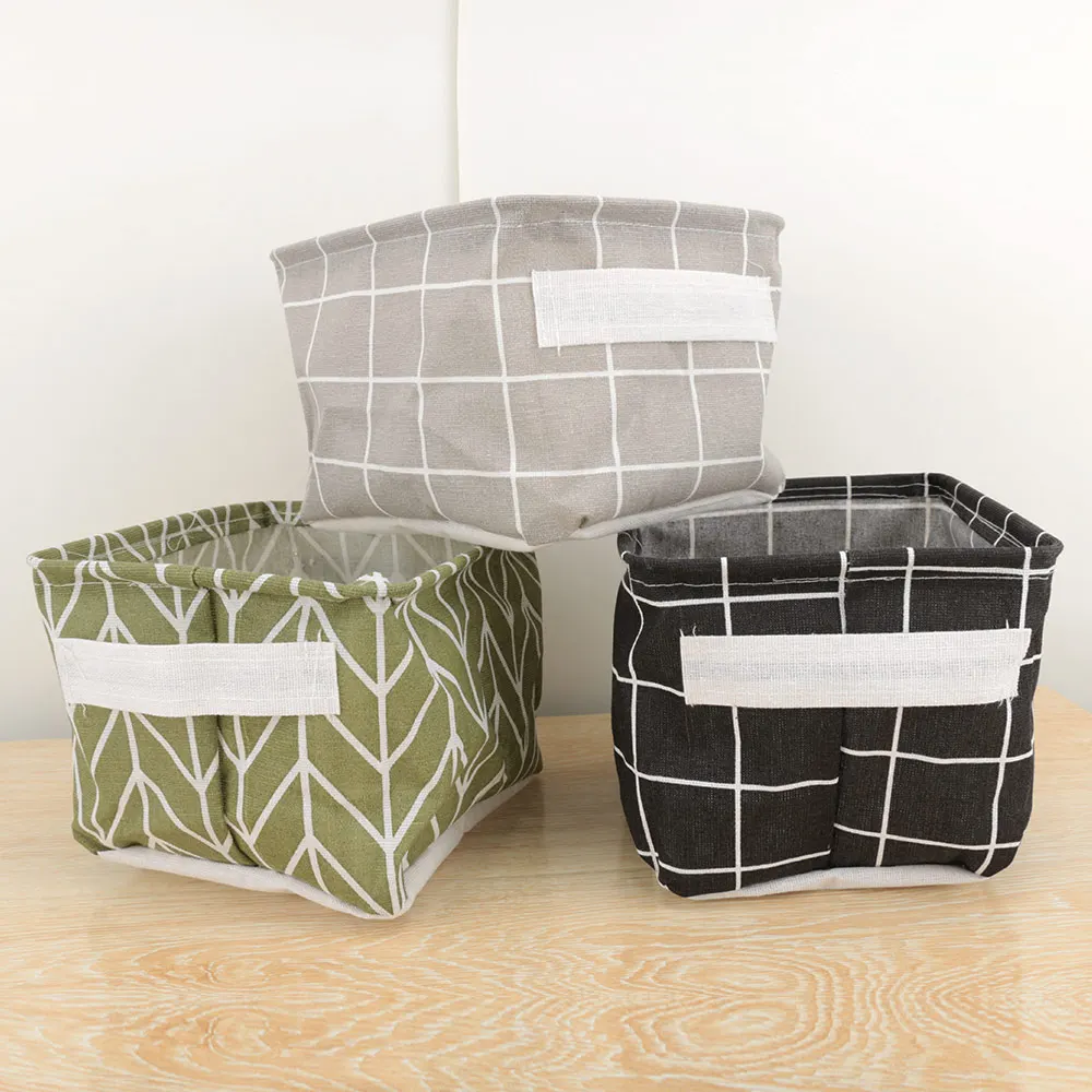 Geometry Pattern Desk Storage Box Cotton Linen Organizer Basket Folding Cosmetic Case 5 Colors to Choose | Дом и сад