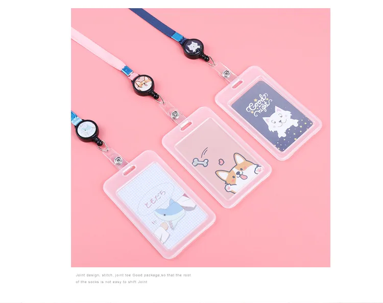 Cute Cartoon Cat Transparent Card ID Badge Holder Kawaii Dogs Retractable Badge Buckle Name Tag Card Holder For Gifts