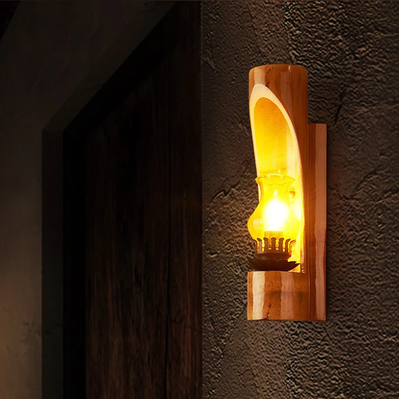 Ручной работы крытый наружный светодиодный настенный светильник bamboo glass shade E14