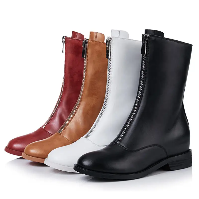 Plano Bajos Tamaño Cuero Botas blanco Genuino Mujeres Red Nuevas Cremallera Negro Las Morazora Martin Fondo 40 Tacones 33 2018 brown wine Botines De ZwqFzn6x