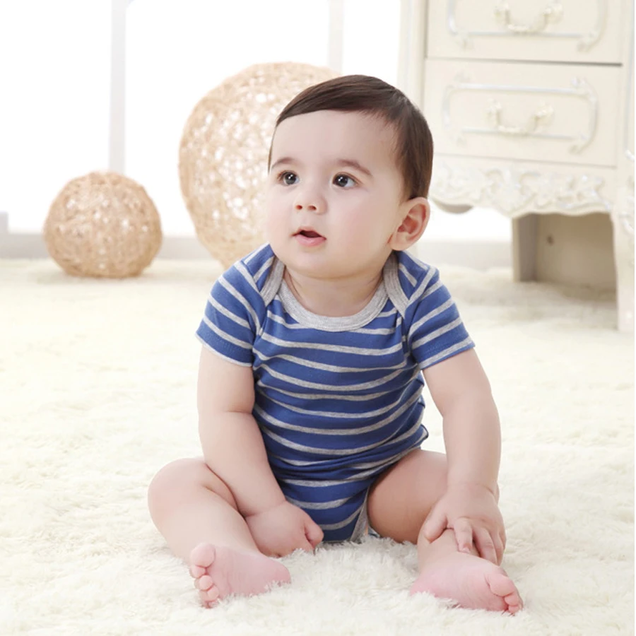 Newborn Baby Summer Rompers Sports stripe Baby boy Girls Short Sleeve