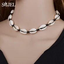 SMJEL, колье ручной работы в этническом стиле, ожерелье-чокер s для женщин, модная черная цепочка с цепочкой из натуральной раковины, ожерелье-воротник