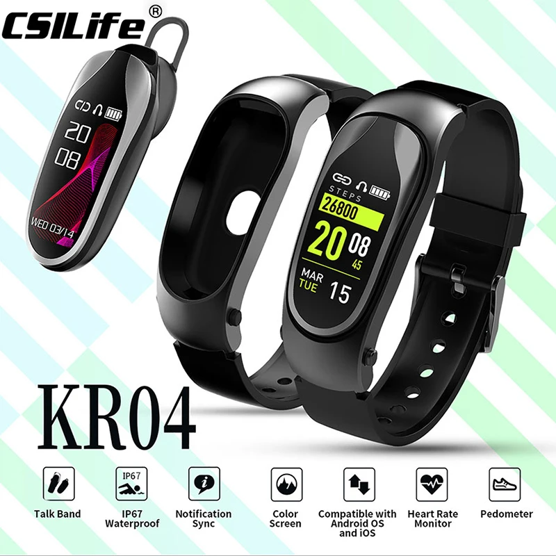 

CSILife KR04 Smart Wristband Fitness tracker Bracelet IP67 Waterproof bluetooth smartwatch LED Message Heart Rate monitor