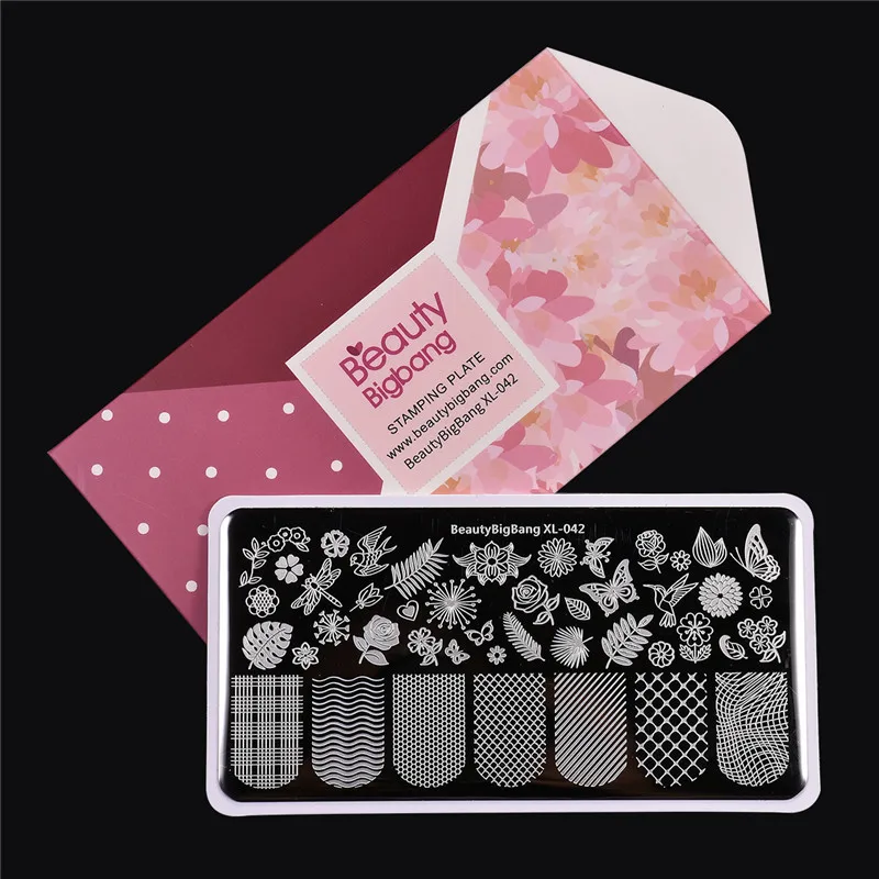 BeautyBigBang 6*12cm Nail Stamping Plates Square Flower Butterfly Grid Image Stamping For Nails Template Nail Art BBB XL-042